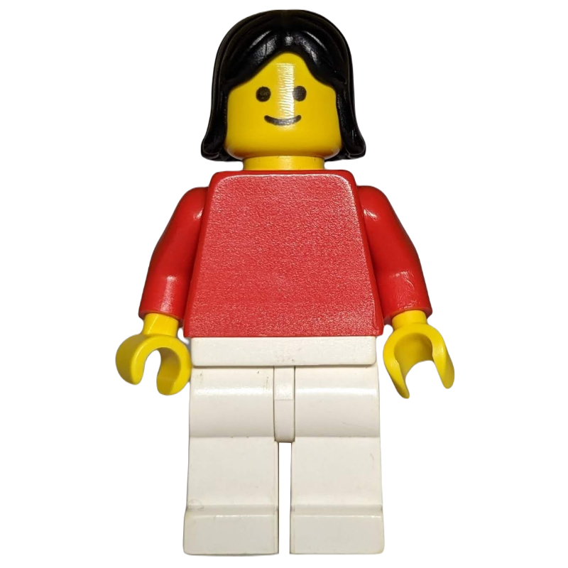 Lego Woman, Red Torso, White Legs, Black Hair