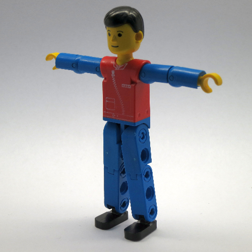Lego Technic Figure Blue Legs, Red Top with Zip, Blue Arms, Black Hair