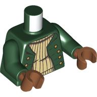 Lego Torso, Jacket, Buttons, Tan Knitted Sweater print, Dark Green Arms, Sienna Brown Hands / Dark Green