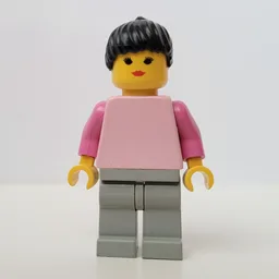 Pink Torso, Light Grey Legs, Black Hair