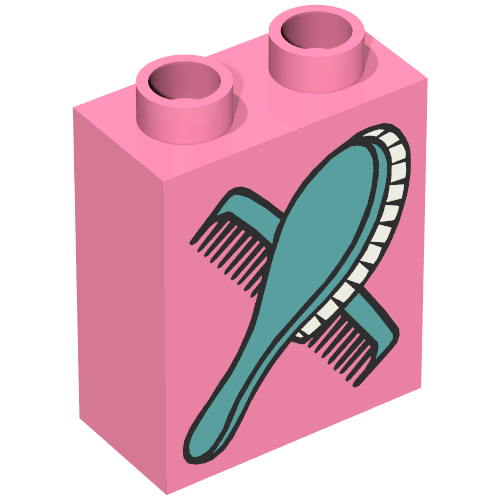 Lego Duplo Brick 1 x 2 x 2 with Comb and Brush Print / Medium Dark Pink