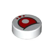 Tile Round 1 x 1 with Red Eye, Dots Print / White