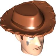 Lego Minifig Head Special with Dark Orange Cowboy Hat and Dirt Patches Print (Woody) / Light Nougat