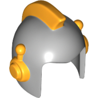 Lego Helmet Space Retro with Open Front and Bright Light Orange Earpieces and Crest Pattern / Light Bluish Gray