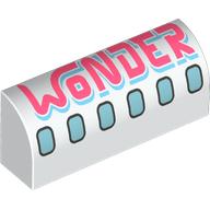 Lego Brick Curved 1 x 4 x 1 1/3 No Studs with Airplane Windows, Coral 'WONDER' print