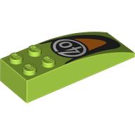 Lego Brick Curved 6 x 2 with White '40' in Circle, Orange/Black Logo print / Lime
