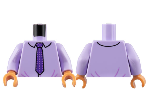 Lego Torso Dress Shirt, Dark Purple Checkered Tie Pattern / Lavender Arms / Nougat Hands