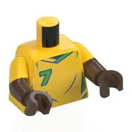 Torso, Dual Molded Arms, Football Shirt, Green Shapes, '7', 'VINI JR.' Print, Yellow Sleeves Pattern, Umber Brown Arms and Hands / Yellow