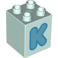 Duplo Brick 2 x 2 x 2 with Medium Azure 'K' Print / Light Aqua