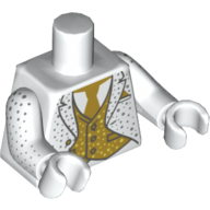 Lego Torso Tuxedo, Gold Tie and Vest, Silver Speckles Print (Alfred Pennyworth), White Arms and Hands / White