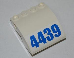 Lego Slope, Curved 4 x 4 x 2 with 4 Studs and Pin Holes with Blue '4439' Pattern (Sticker) - Set 4439