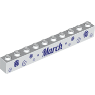 Lego Brick 1 x 10 with Dark Purple 'March' and 'April' on Opposite Sides Print / White