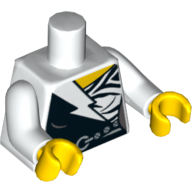 Lego Torso Boby Suit with White Lightning Bolt, Black Tiger Stripes, Belt Print, White Arms, Yellow Hands / White