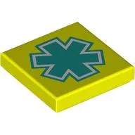 Tile 2 x 2 with White and Dark Turquoise Star of Life Print / Vibrant Yellow