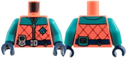 Torso Jacket, Dark Turquoise Shoulders, Arctic Explorer Logo, Dark Red Diagonal Lines, Dark Blue Belt with Silver Buckle and Gadget Pattern / Dark Turquoise Arms / Dark Blue Hands