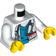 Lego Torso Hospital Lab Coat, Dark Azure Scrubs, ID Badge and Stethoscope Print, White Arms, Yellow Hands / White