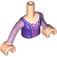 Lego Minidoll Torso Girl with Dark Purple Top, Bright Pink Trim, Bow, White Shirt print, Light Nougat Arms and Hands / Light Nougat