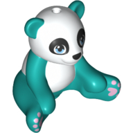 Lego Animal, Panda Sitting with White Head and Belly and Blue Eyes, Pink Hearts Print / [No Color/Any Color]