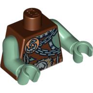 Lego Torso Armor with Troll Skull Badge and Chains Print, Sand Green Arms and Hands / Reddish Brown