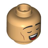 Lego Minifig Head Elf Bard, Black Eyebrows, Lopsided Smile/Closed Eyes, Open Mouth Singing / Warm Tan