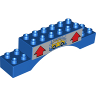 Lego Duplo Brick 2 x 10 x 2 Arch with Car Wash Logo and Red Arrows Print / Blue