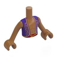 Lego Minidoll Torso Boy with Medium Nougat Arms and Hands with Bare Chest, Dark Purple Jacket, Dark Red Belt, Gold Decorations print / Medium Nougat