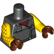 Lego Torso Jacket with Dark Bluish Gray Collar Flap and Hood Print (The Shocker), Yellow Arms with Dark Brown Crisscross Print, Reddish Brown Hands / Black