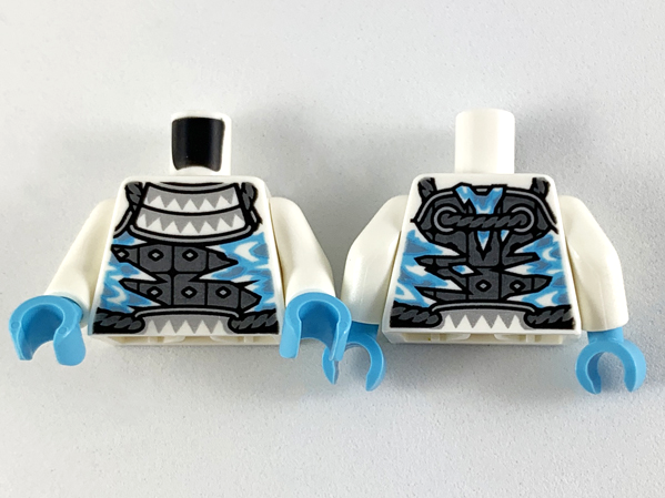 Lego Torso Armor with Silver Triangles, Pearl Dark Gray Plates and Medium Azure Icicles Pattern / White Arms / Medium Azure Hands