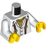 Lego Torso Shirt, Reddish Brown Braces (Suspenders), Necklace with Large Star Pendant Print, White Arms, Yellow Hands / White