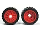 Wheel 18mm D. x 14mm with Axle Hole, Fake Bolts and Shallow Spokes with Black Tire 24 x 14 Shallow Tread (55982 / 30648) / Red