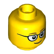 Minifig Head, Glasses with Brown Thin Eyebrows, Smile Print / Yellow