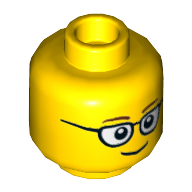 Lego Minifig Head, Glasses with Brown Thin Eyebrows, Smile Print / Yellow