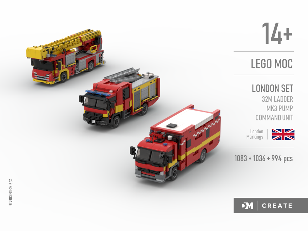 Lego London set - Scania 32M ladder + Mk3 pump ladder + Command Unit
