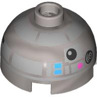 Lego Brick Round 2 x 2 Dome Top, Vented Stud with Dark Azure Squares Astromech Droid Print (R2-BHD) / Flat Silver
