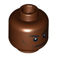 Lego Minifig Head Mace Windu / Seso, Grim Face with Cheek Lines, Thin Eyebrows, White Pupils Print / Reddish Brown