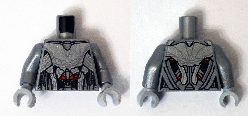 Lego Torso Silver Armor with Red Spots Pattern (Ultimate Ultron) / Flat Silver Arms / Light Bluish Gray Hands