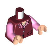 Lego Torso Jacket, Bright Pink Colar print, Bright Pink Arms, Light Nougat Hands / Dark Red
