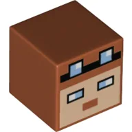 Minifig Head Special, Cube with Pixelated Face, Medium Blue Eyes, Glasses Print / Dark Orange