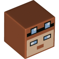 Lego Minifig Head Special, Cube with Pixelated Face, Medium Blue Eyes, Glasses Print / Dark Orange