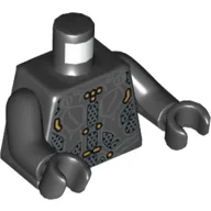 Torso, Armor, Dark Bluish Gray Lines, and Orange Lines and Spots Print, Black Arms and Hands / Black