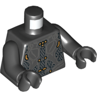 Lego Torso Armor, Dark Bluish Gray Lines, and Orange Lines and Spots Print, Black Arms and Hands / Black