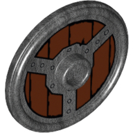 Lego Shield Round with Stud and Raised Rim and Rivets and Circular Wood Planking Print / Pearl Titanium
