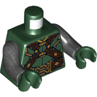 Lego Torso Armor with Dark Brown and Gold Woven Straps and Belt and Large Gold Buckle Print, Pearl Dark Gray Arms, Dark Green Hands / Dark Green