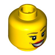 Lego Minifig Head Team GB, Large Red Lips, Open Mouth Smile with Teeth, Brown Eyebrows, Thin Eyelashes and White Pupils Print [Blocked Open Stud] / Yellow