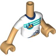 Lego Minidoll Torso Girl with Orange Tent, Dark Blue Trees, Dark Turquoise Sky, Ground, Knot print, Warm Tan Arms and Hands / Warm Tan