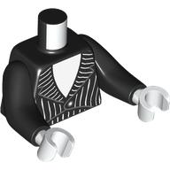 Lego Torso with Long Arms, Suit, Jacket, White Stripes, Shirt print, Black Arms, White Hands / Black