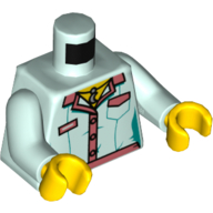 Lego Torso Shirt, Waitress Uniform with Pink Trim, Name Badge, Buttons, Pocket, Moon Pendant Print, Light Aqua Arms, Yellow Hands / Light Aqua