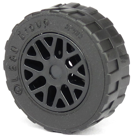Lego Wheel 11mm D. x 6mm with 8 'Y' Spokes with Black Tire 17.5mm D. x 6mm with Shallow Staggered Treads - Band Around Center of Tread (93595 / 92409)