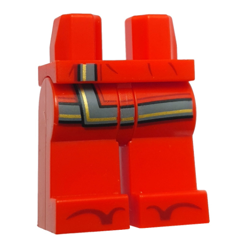 Lego Hips and Red Legs with Robe Ends, Gold/Dark Bluish Grey Trim print / Red