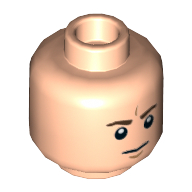 Lego Minifig Head, Dark Brown Furrowed Eyebrows, White Pupils, Straight Line Mouth (Frown) and Curved Chin Line Print